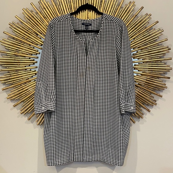 Lands' End Black Quarter Sleeve Gingham Blouse